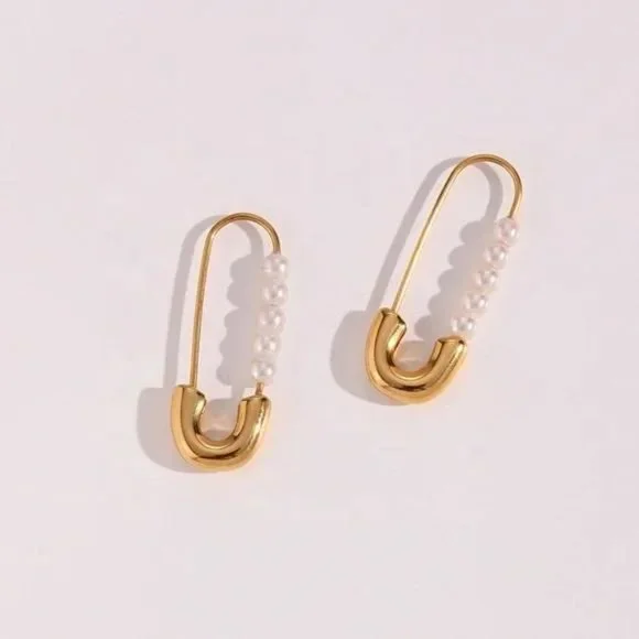 NEW 18K GOLD CLASSIC PEARL HOOP EARRINGS, NICE EARRINGS, CUTE EARRINGS - Picture 3 of 6